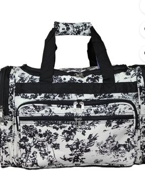 2 Pc Set : Black & White Toile Travel/Overnight/Weekender Bag